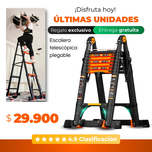 Escalera Telescópica Plegable de Aluminio + REGALO GRATIS - ¡Promoción solo por hoy!